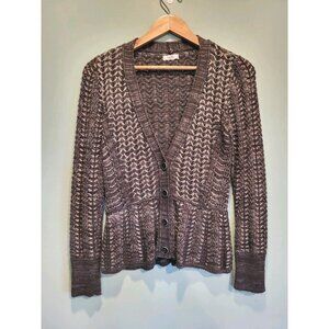 Y2K Cache Charcoal Open Knit Fitted Peplum V Neck Fairygrunge Cardigan Sweater S